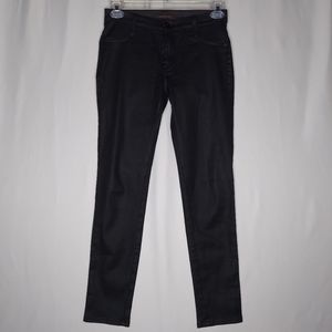 James Jeans 29 Black Waxed Faux Leather Skinny Midrise Stretch Pocket Zip Button
